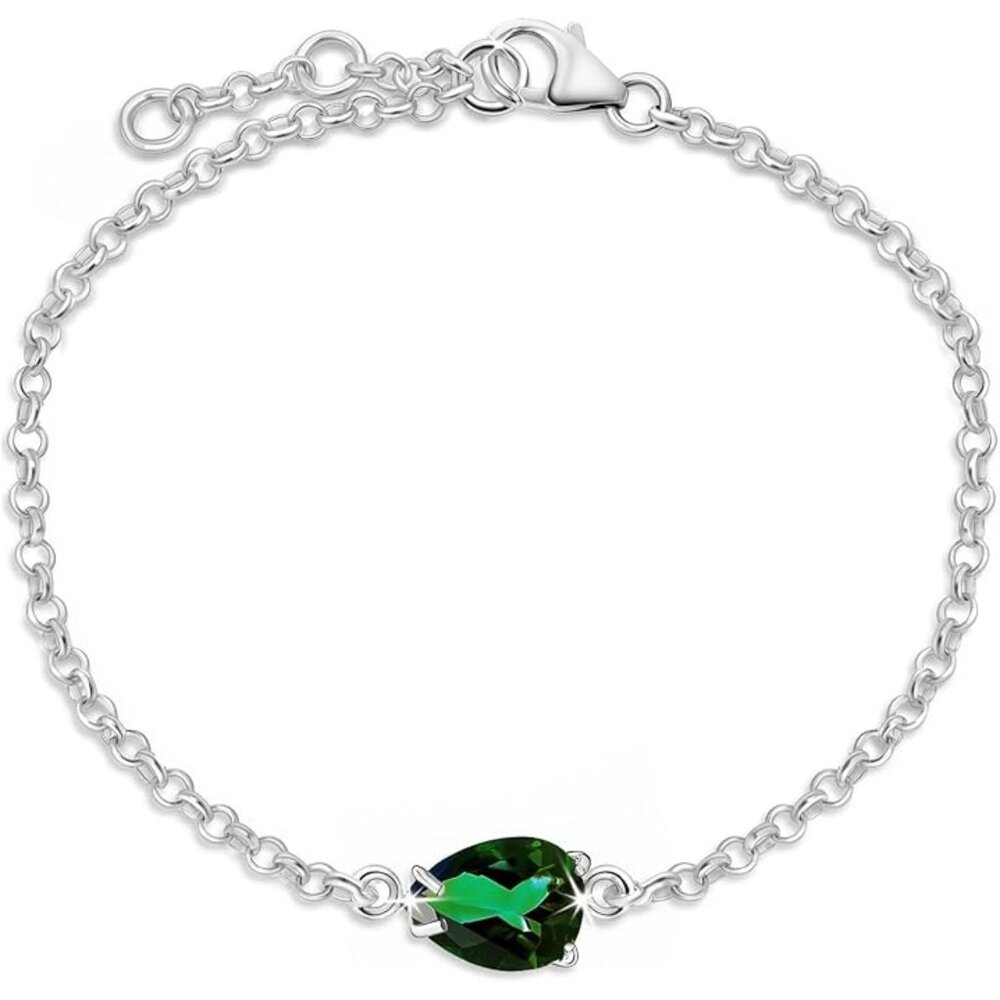 Sterling Silver Created Emerald Teardrop Bracelet Adjustable NWT